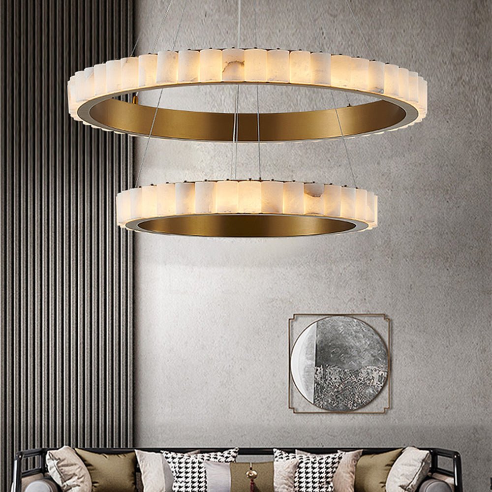 Orenalis Lustre Double Anneau en Albâtre
