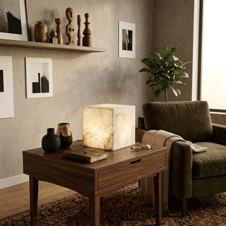 Alabaster Cube Table Lamp-Neutral Decor