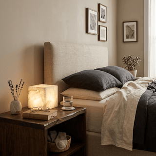 Alabaster Cube Table Lamp-Neutral Decor