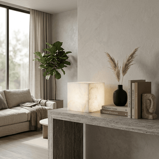 Alabaster Cube Table Lamp-Neutral Decor