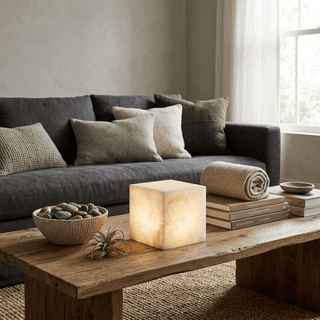 Alabaster Cube Table Lamp-Neutral Decor