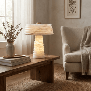 Alabaster Layered Table Lamp-Neutral Decor