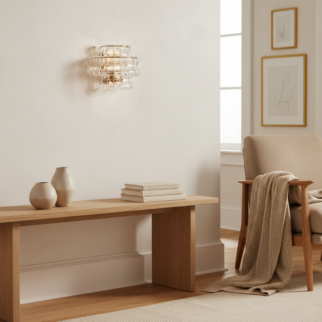 The Albano Wall Lamp in rich green glass, adding a pop of color.