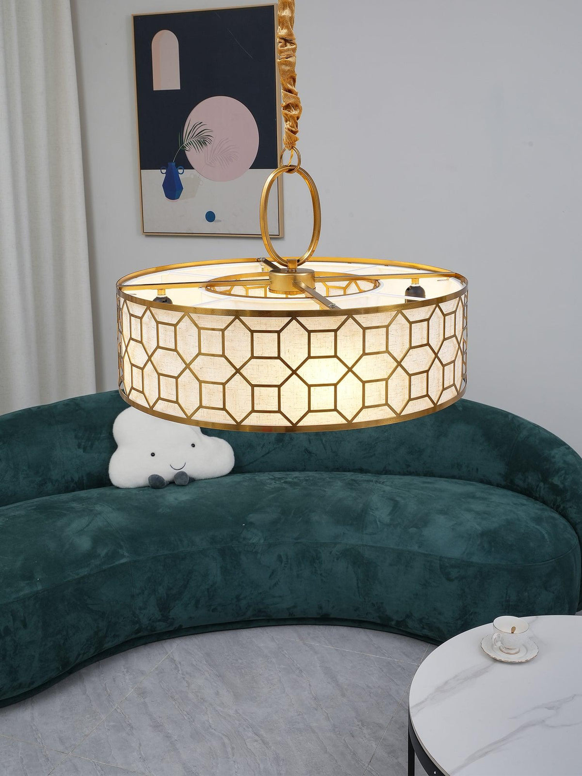 Darenuna Suspension Ronde en Cuivre et Verre Élégante