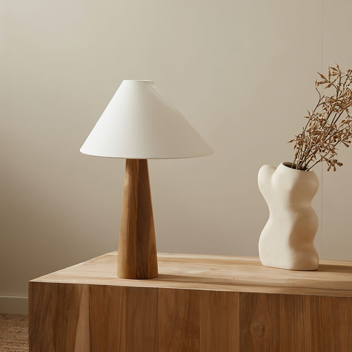 Mirose Lampe de Table en Bois Et Tissu Rustique