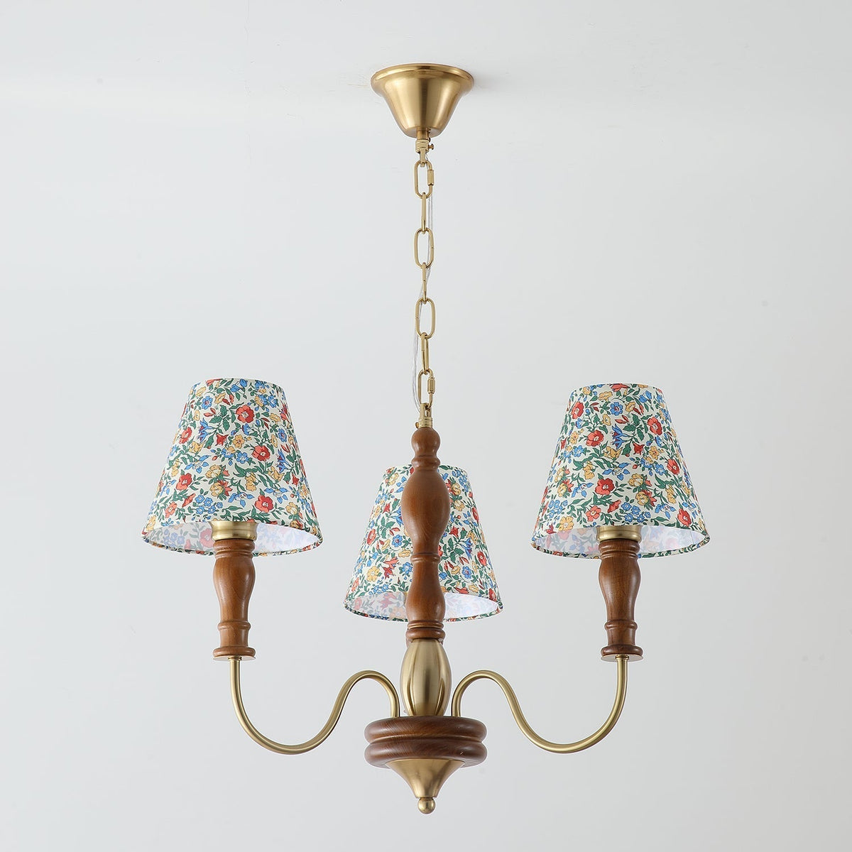 Florinda Floral Fabric Shade Chandelier with Wooden Arms-Neutral Decor