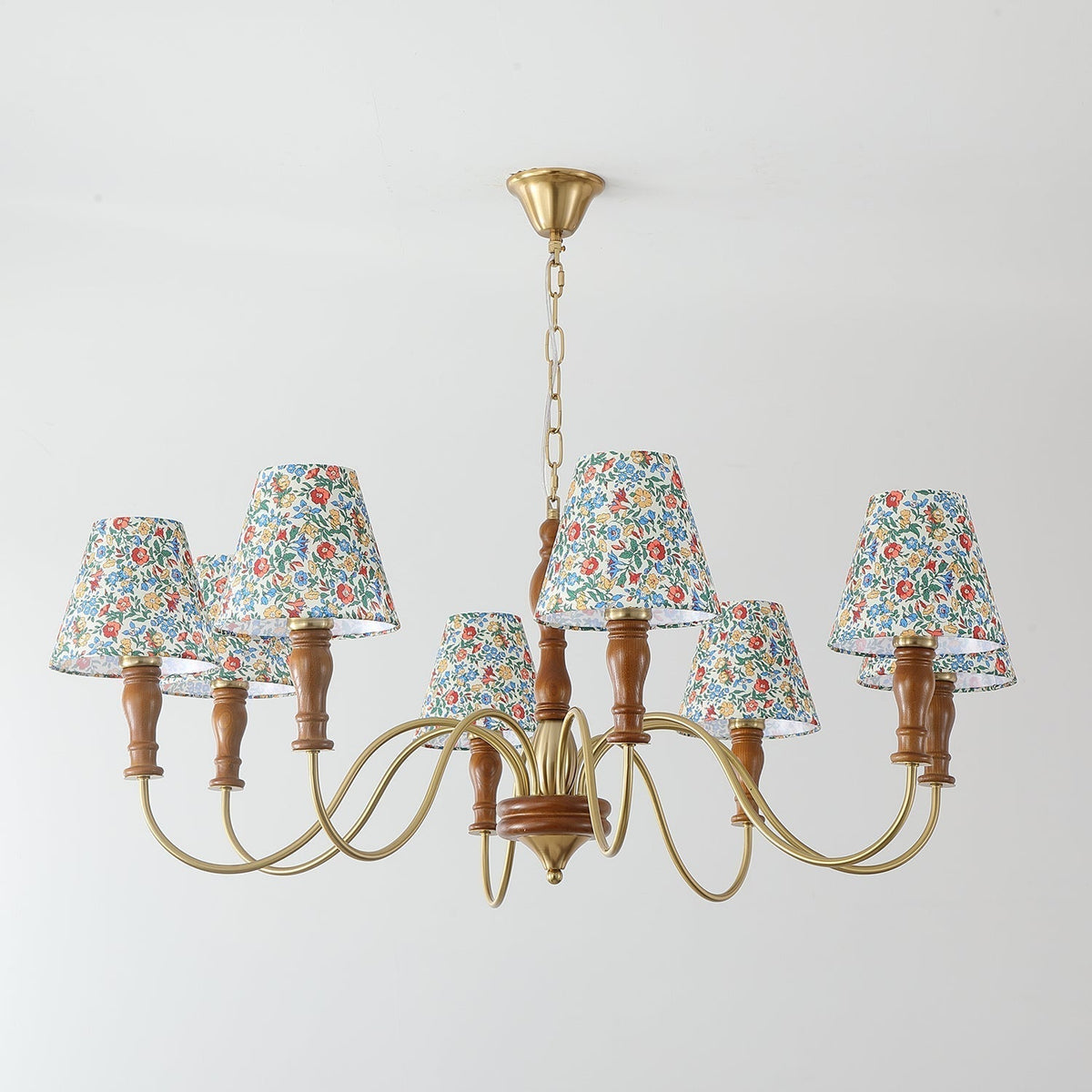 Florinda Floral Fabric Shade Chandelier with Wooden Arms-Neutral Decor
