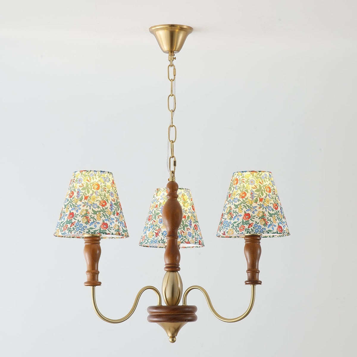Florinda Floral Fabric Shade Chandelier with Wooden Arms-Neutral Decor