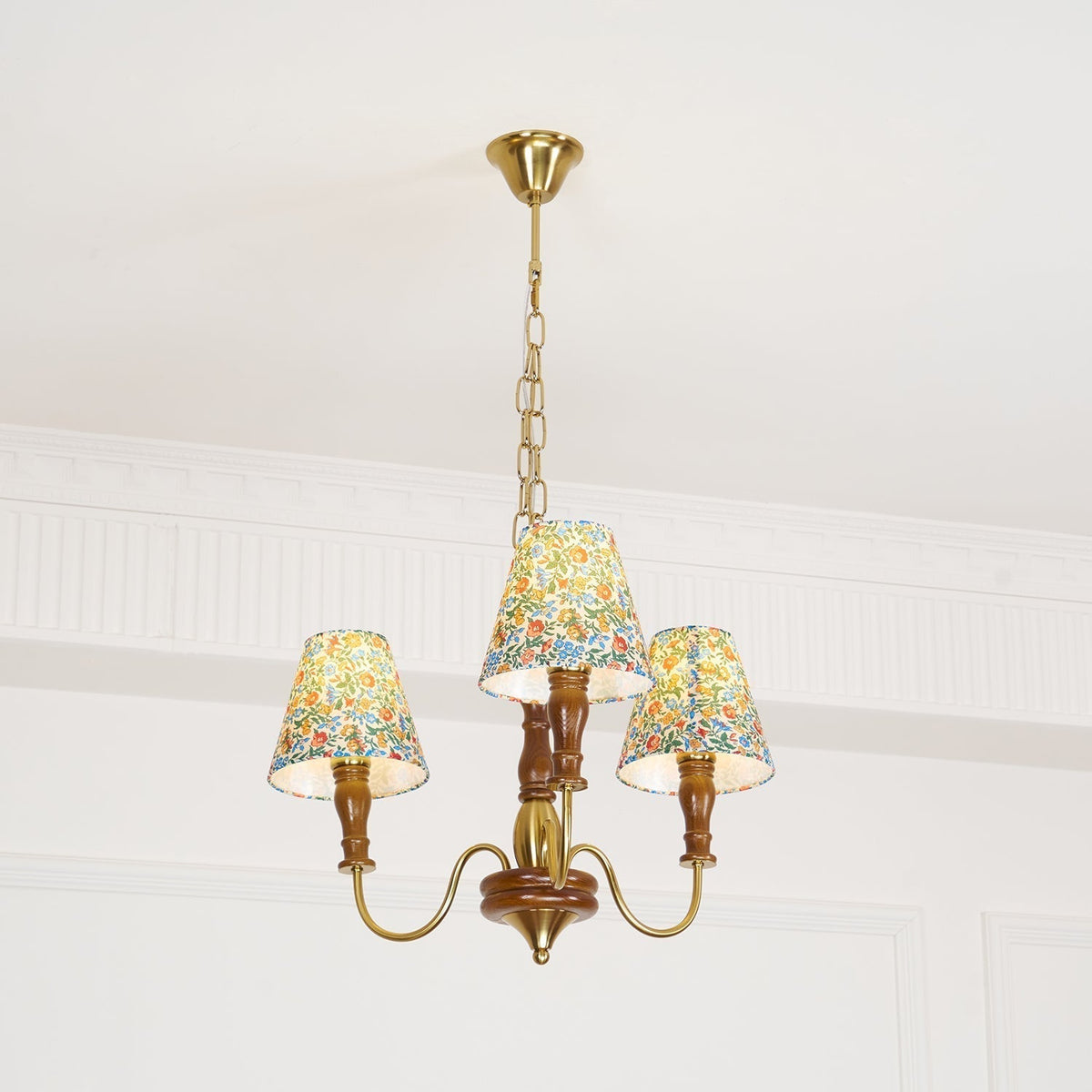 Florinda Floral Fabric Shade Chandelier with Wooden Arms-Neutral Decor