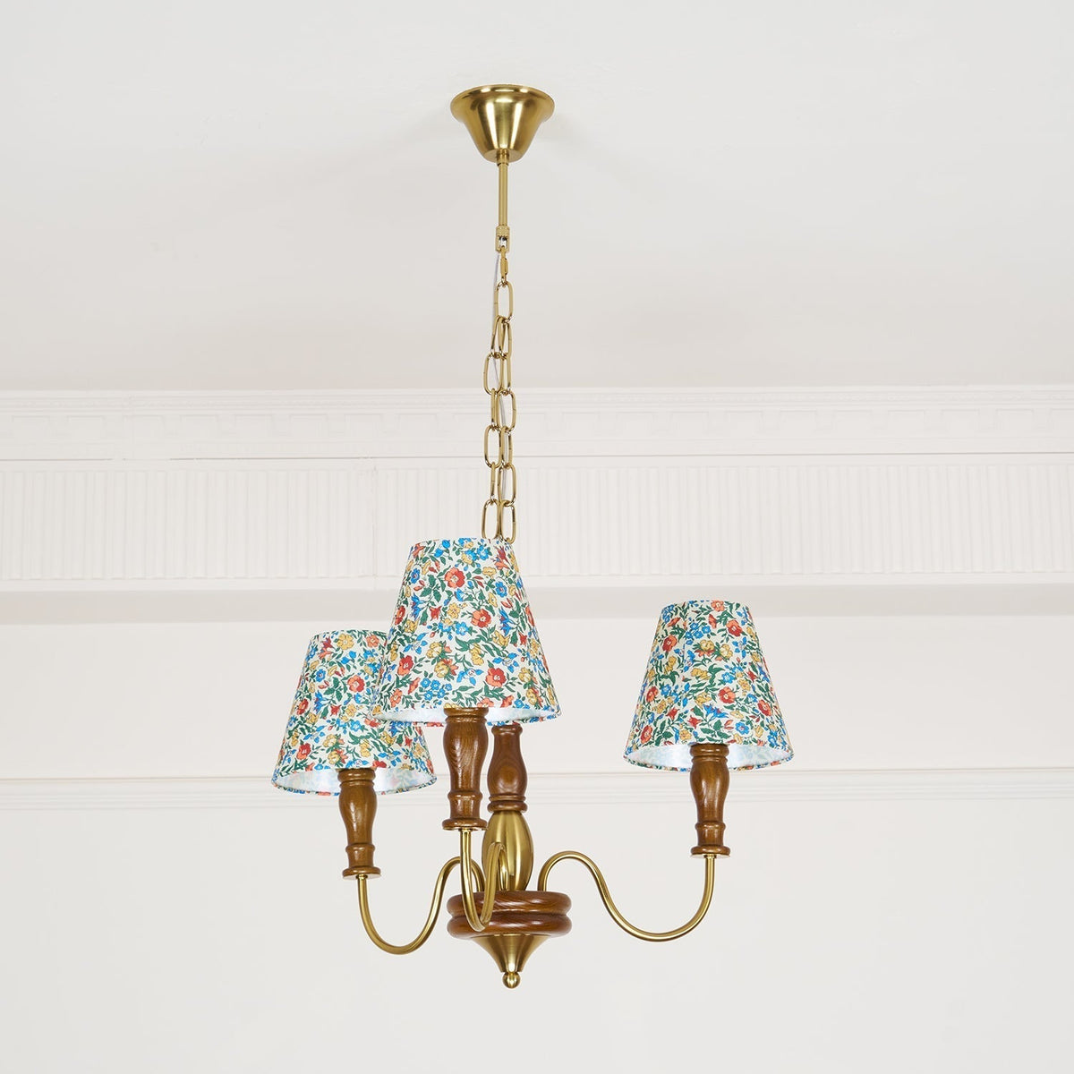 Florinda Floral Fabric Shade Chandelier with Wooden Arms-Neutral Decor
