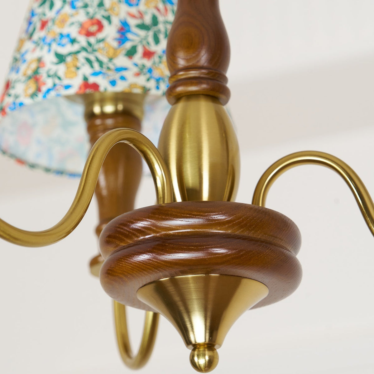 Florinda Floral Fabric Shade Chandelier with Wooden Arms-Neutral Decor