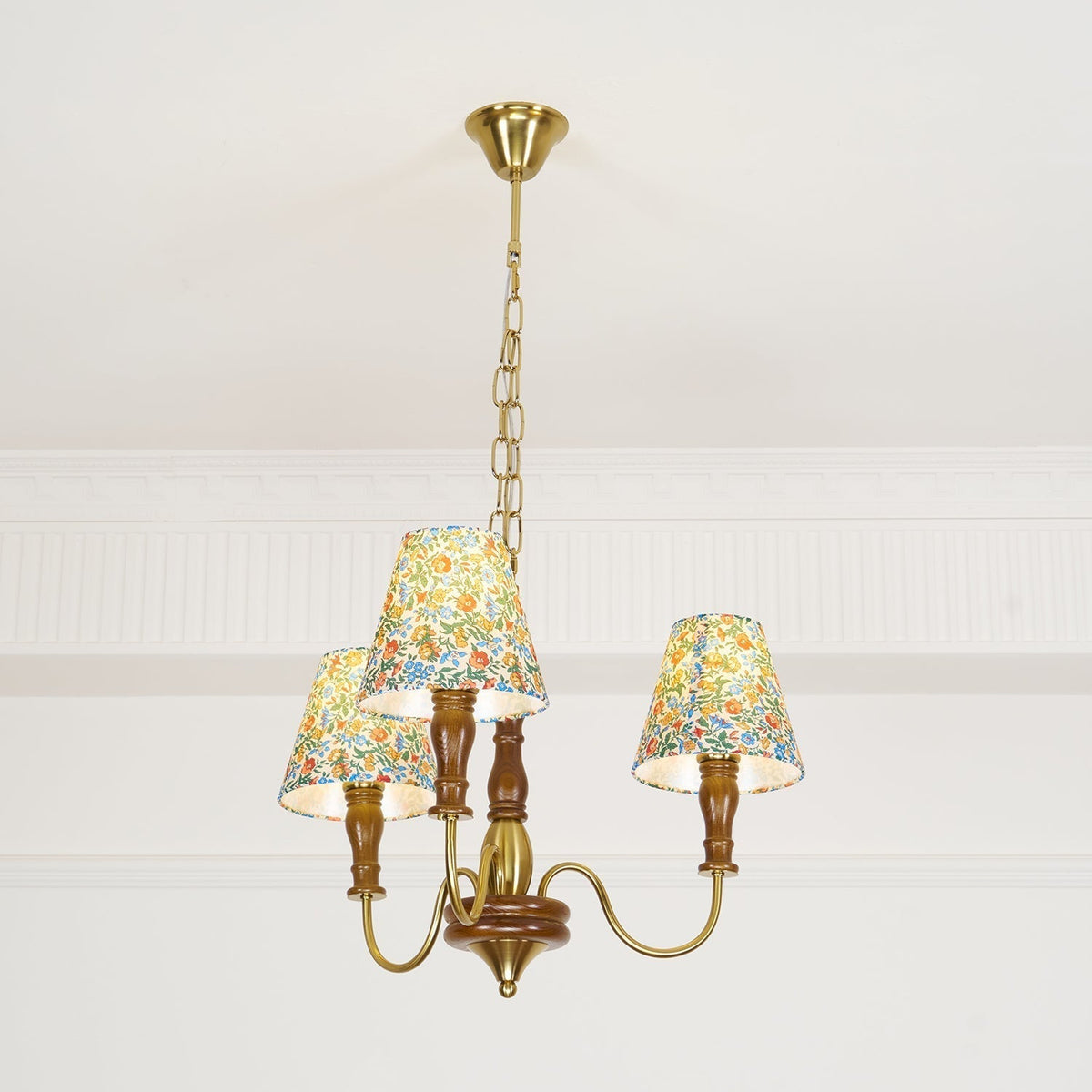 Florinda Floral Fabric Shade Chandelier with Wooden Arms-Neutral Decor