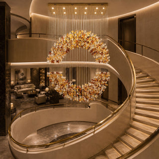 Amber Crystal Halo Chandelier-Neutral Decor