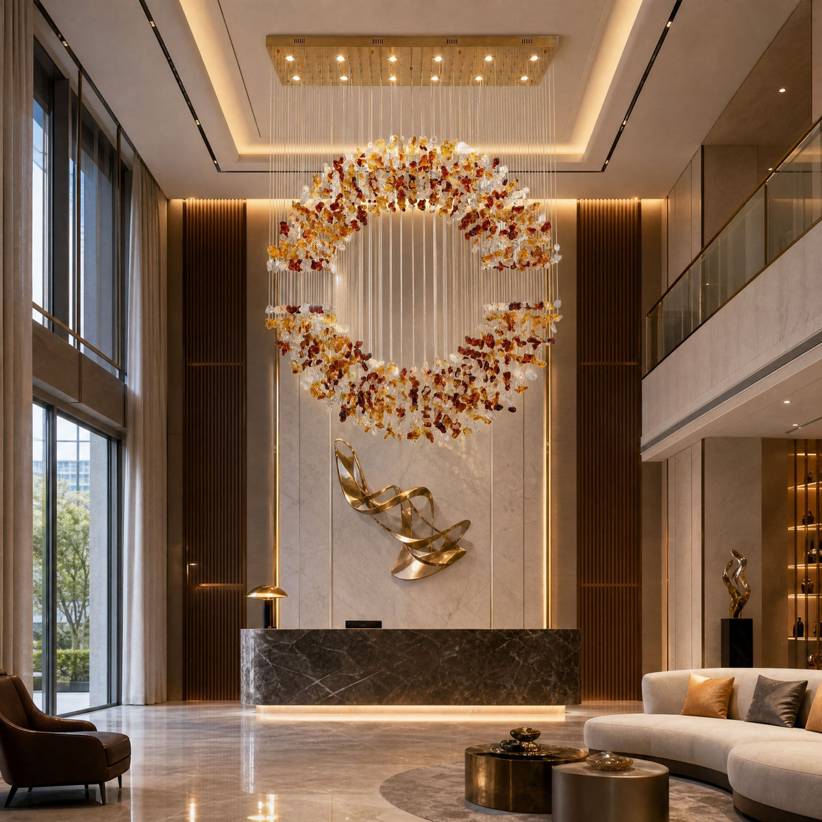 Amber Crystal Halo Chandelier-Neutral Decor