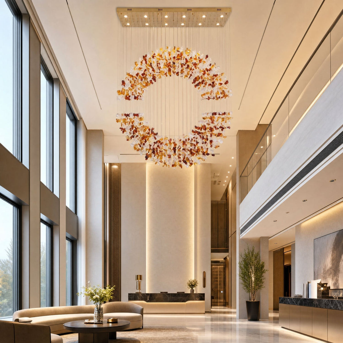 Amber Crystal Halo Chandelier-Neutral Decor