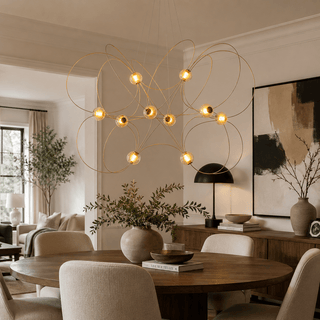 Amber Glass Orb Loop Chandelier-Neutral Decor