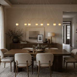 Amber Glass Orb Loop Chandelier-Neutral Decor