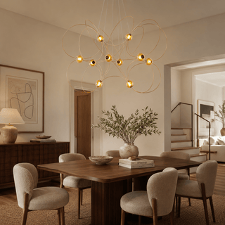 Amber Glass Orb Loop Chandelier-Neutral Decor