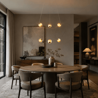Amber Glass Orb Loop Chandelier-Neutral Decor