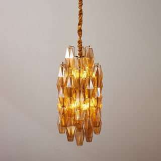 Aurora Lustre Ambre Prisme Long Cascadant Verre