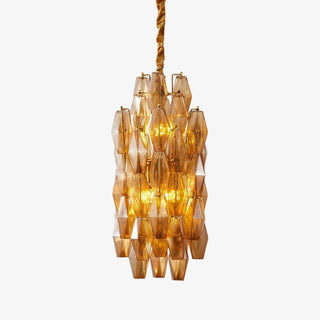 Aurora Lustre Ambre Prisme Long Cascadant Verre