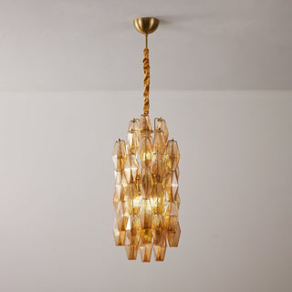 Aurora Lustre Ambre Prisme Long Cascadant Verre