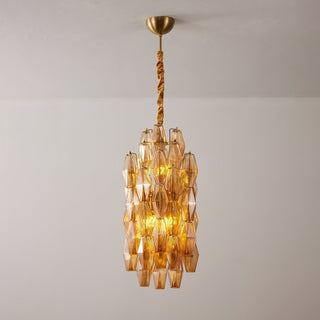 Aurora Lustre Ambre Prisme Long Cascadant Verre