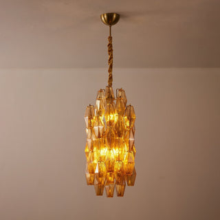 Aurora Lustre Ambre Prisme Long Cascadant Verre