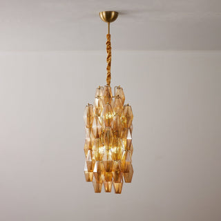 Aurora Lustre Ambre Prisme Long Cascadant Verre