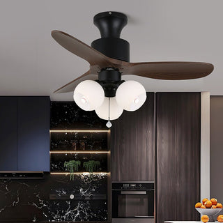 Ventilateur de Plafond Veloria Vintage en Verre et Bois avec Lumière