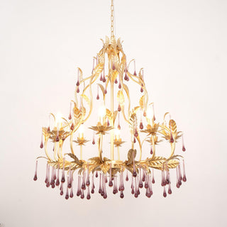 Lustra Suspension Lampe Gouttes et Feuilles Dorées