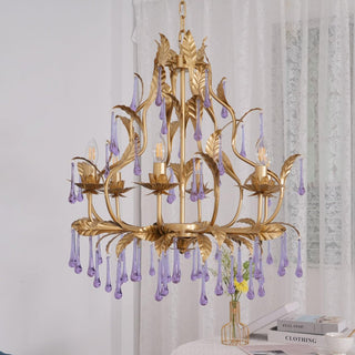 Lustra Suspension Lampe Gouttes et Feuilles Dorées