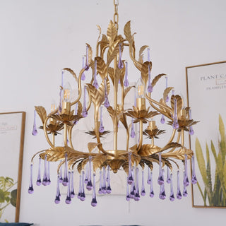 Lustra Suspension Lampe Gouttes et Feuilles Dorées