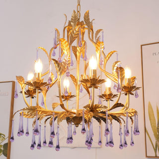 Lustra Suspension Lampe Gouttes et Feuilles Dorées