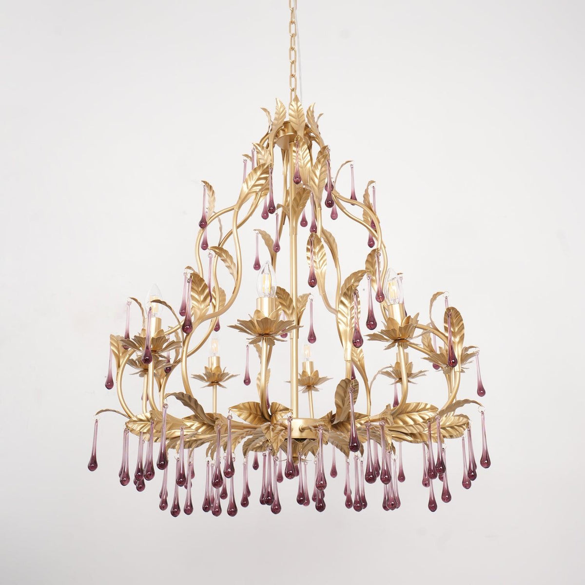 Elvielle Suspension Lampe Gouttes et Feuilles Dorées