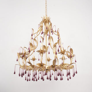 Lustra Suspension Lampe Gouttes et Feuilles Dorées