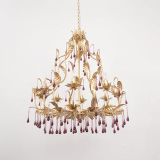 Lustra Suspension Lampe Gouttes et Feuilles Dorées