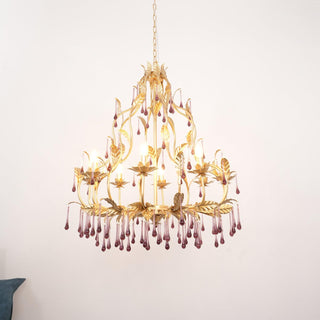 Lustra Suspension Lampe Gouttes et Feuilles Dorées