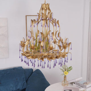 Lustra Suspension Lampe Gouttes et Feuilles Dorées