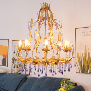 Lustra Suspension Lampe Gouttes et Feuilles Dorées