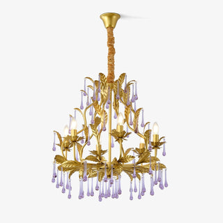 Lustra Suspension Lampe Gouttes et Feuilles Dorées