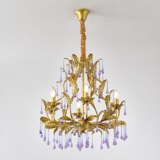Lustra Suspension Lampe Gouttes et Feuilles Dorées