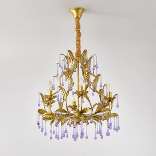 Lustra Suspension Lampe Gouttes et Feuilles Dorées