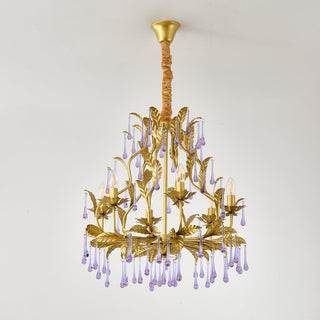 Lustra Suspension Lampe Gouttes et Feuilles Dorées