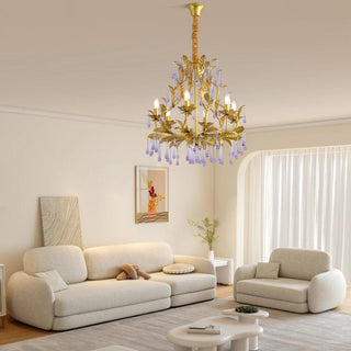 Lustra Suspension Lampe Gouttes et Feuilles Dorées