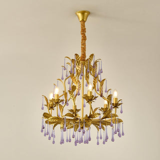Lustra Suspension Lampe Gouttes et Feuilles Dorées