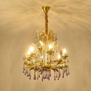 Lustra Suspension Lampe Gouttes et Feuilles Dorées