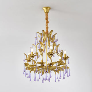 Lustra Suspension Lampe Gouttes et Feuilles Dorées