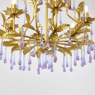 Lustra Suspension Lampe Gouttes et Feuilles Dorées
