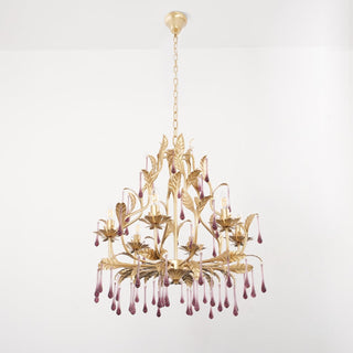 Lustra Suspension Lampe Gouttes et Feuilles Dorées